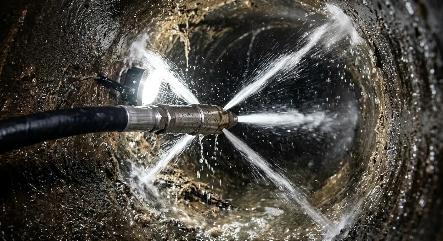High-pressure hydro jetting nozzle cleaning sewer pipe for Storm Drain Cleaning in Westminster
